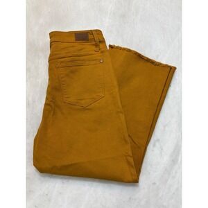Judy Blue Wide Leg Crop Jeans Mustard Yellow Button Fly Frayed Hem Size 9
